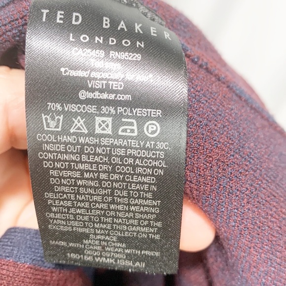 Ted Baker Maroon Red and Navy Blue Checkered Longline Belted Cardigan - Picture 12 of 15